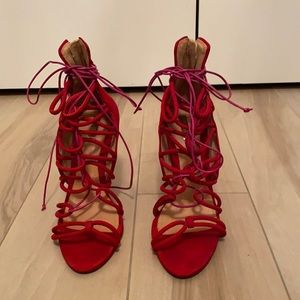 Suede upper and leather sole 4” heel